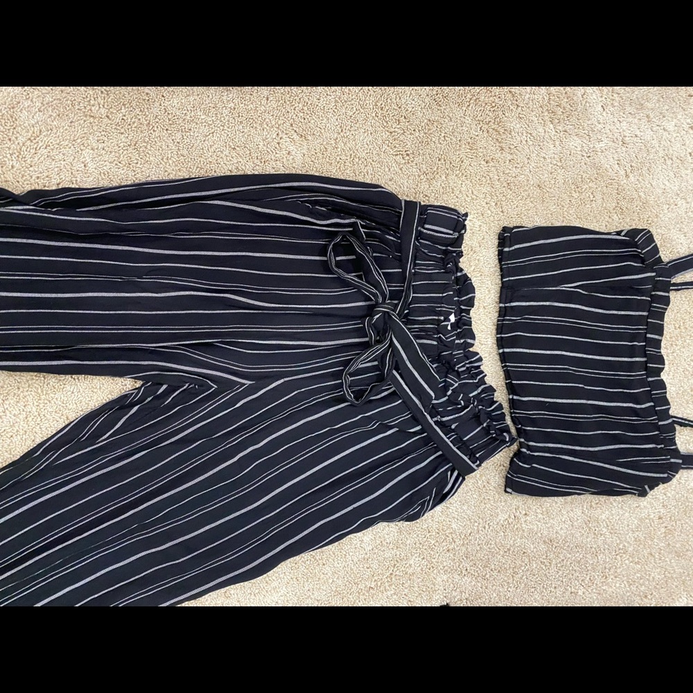 striped crop tank and pants set